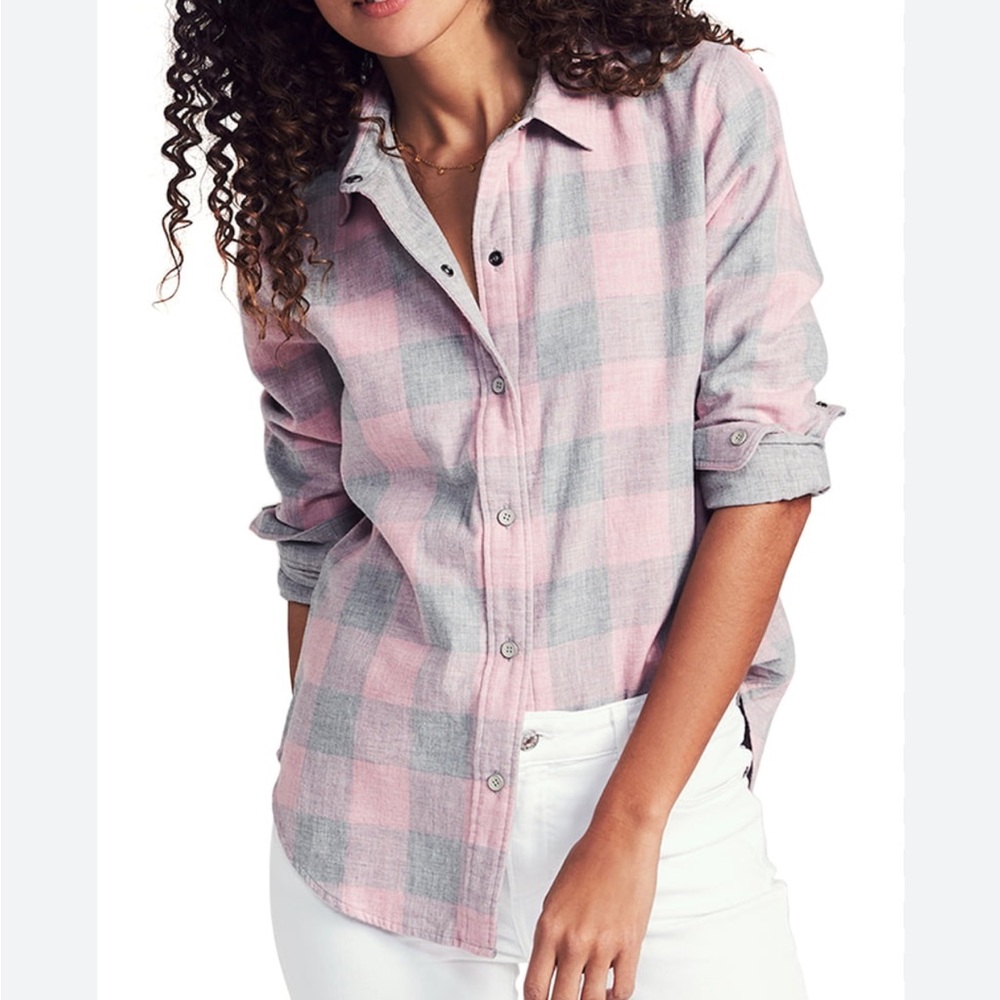 Faherty The Reversible Shirt Buffalo Check Top Pink & Gray Cotton Flannel Shirt